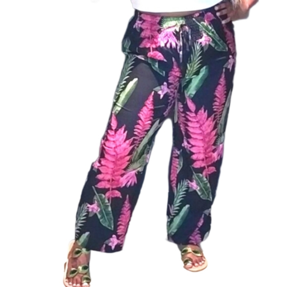 Tropical high waisted pants sz large